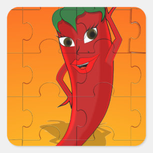 Red Pepper Diva Jigsaw Puzzle Quadratischer Aufkleber