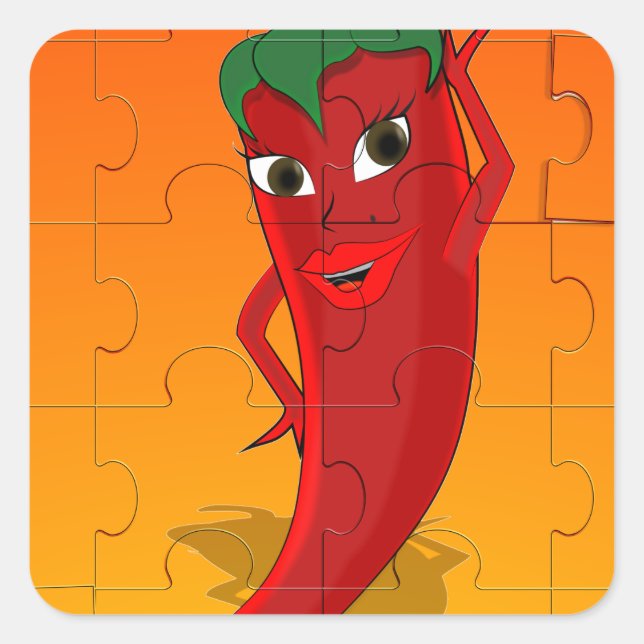 Red Pepper Diva Jigsaw Puzzle Quadratischer Aufkleber (Vorderseite)