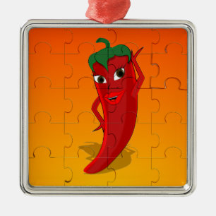 Red Pepper Diva Jigsaw Puzzle Silbernes Ornament