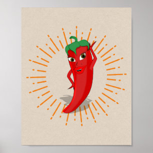 Red Pepper Diva mit Vintagem Sonnenbrand Zeichnend Poster