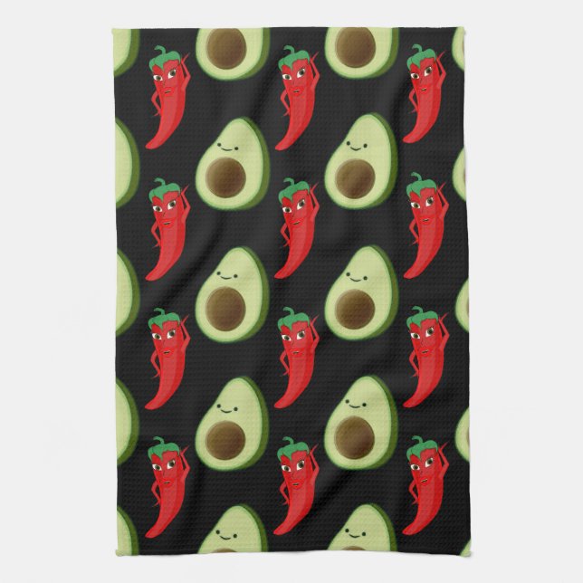 Red Pepper Diva Niedlich Green Avocado Cartoon Pat Geschirrtuch (Vertikal)