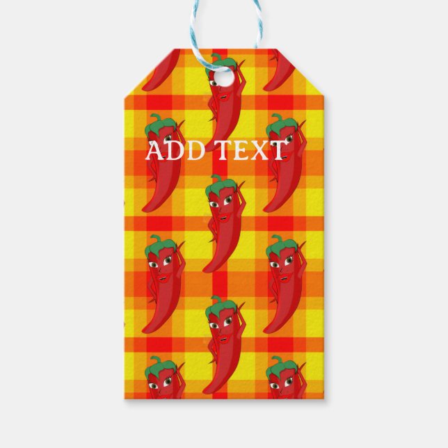 Red Pepper Diva Orange Gelbes Kariertes Muster Geschenkanhänger (Vorderseite)