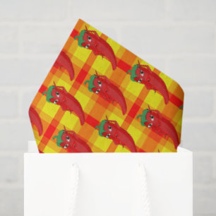 Red Pepper Diva Orange Gelbes Kariertes Muster Seidenpapier