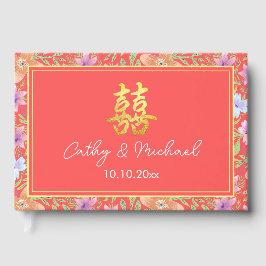 Red Peranakan floral doppelxi Chinesische Hochzeit Gästebuch