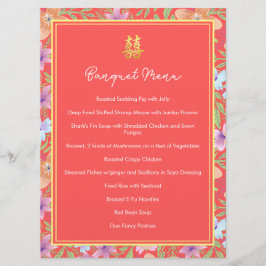 Red Peranakan floral doppelxi Chinesische Hochzeit Menükarte