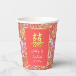 Red Peranakan floral doppelxi Chinesische Hochzeit Pappbecher