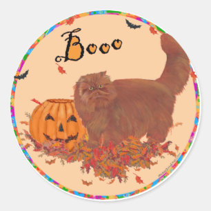 Red Persian Cat Halloween Runder Aufkleber