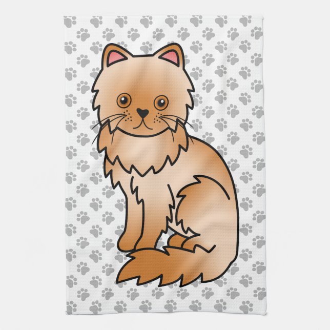 Red Persian Niedlich Cartoon Cat Illustration Geschirrtuch (Vertikal)