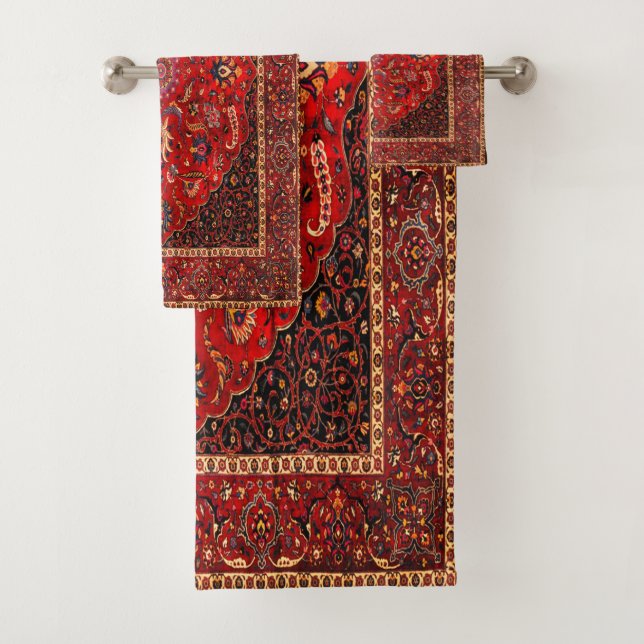 Red Persian Rug aus Mashhad Badhandtuch Set (Insitu)