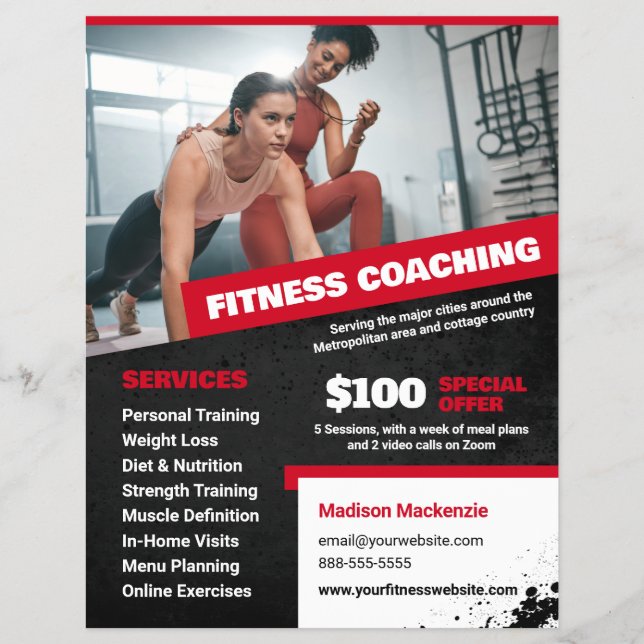 Red Personal Trainer und Fitness Coach Flyer (Vorne)