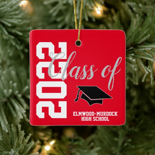 Red Personalisiert High School Abschluss Keramikornament (Baum)