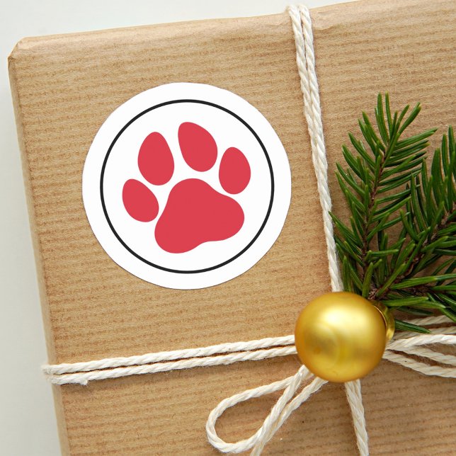 Red Pet Lover Paw Print Holiday Runder Aufkleber (Von Creator hochgeladen)