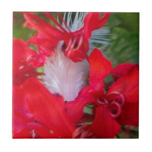 Red Petal Feather Art Print Fliese