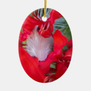 Red Petal Feather Art Print Keramik Ornament