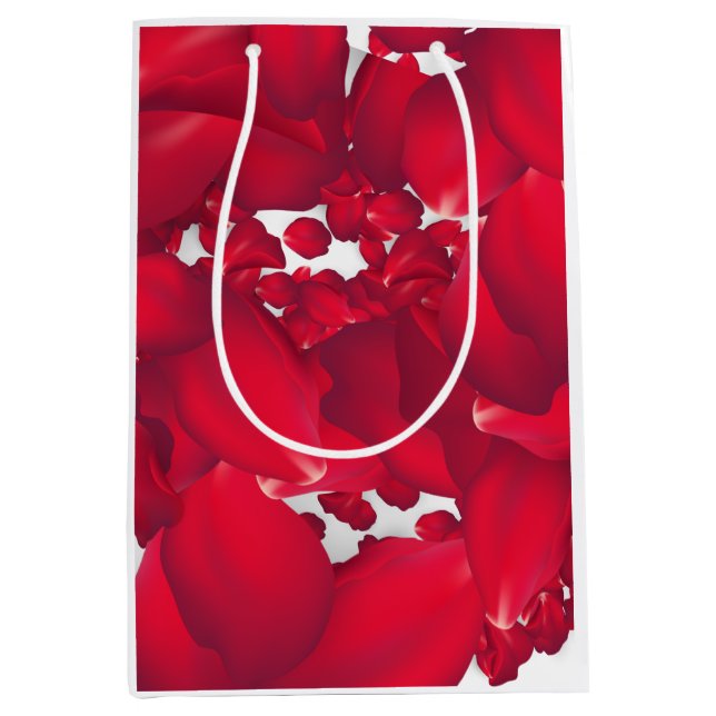 Red Petal Print Medium Gift Bag Mittlere Geschenktüte (Vorderseite)