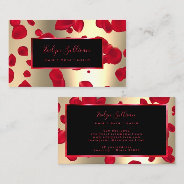 Red Petals Imitats Gold Foil Business Card Visitenkarte (Vorne/Hinten)