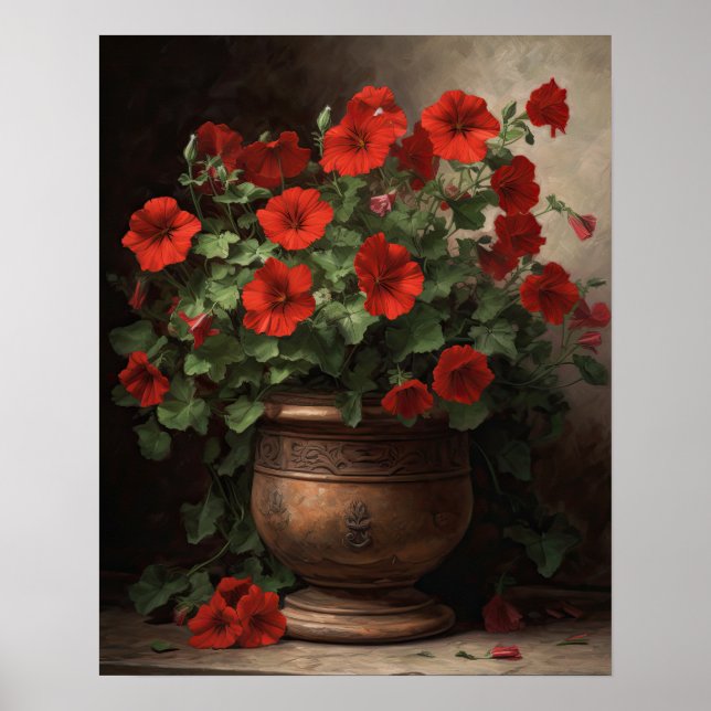 Red Petunia Blume Art Print Poster (Vorne)