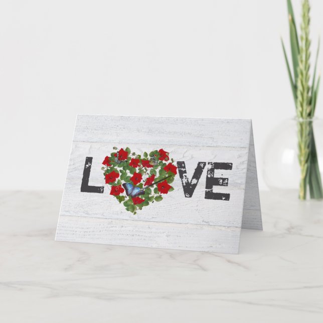 Red Petunia und Ivy Wedding Heart Karte (Vorderseite)