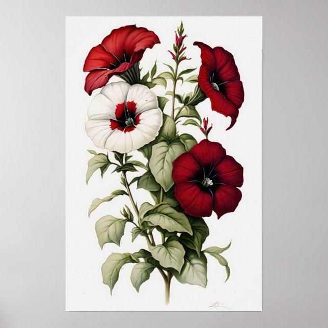 Red Petunias Blume Art Print Poster (Vorne)