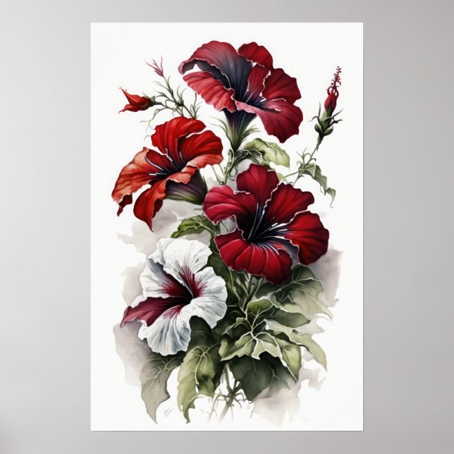 Red Petunias Blume Art Print Poster (Vorne)
