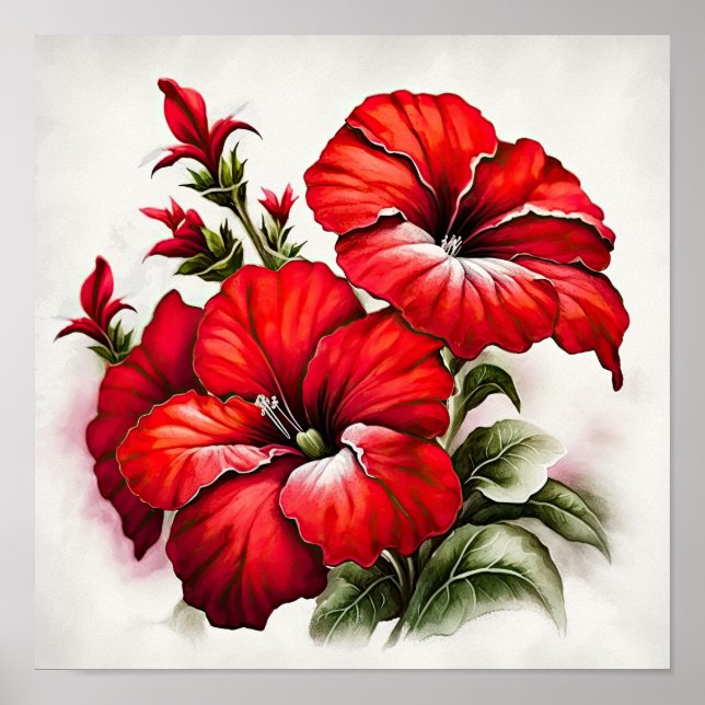 Red Petunias Blume Art Print Poster (Vorne)