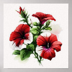Red Petunias Blume Art Print Poster