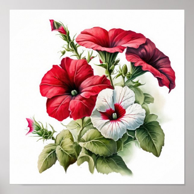 Red Petunias Blume Art Print Poster (Vorne)