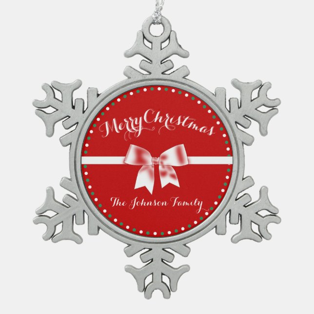 Red Pewter Personalisierte Weihnachtsschmuck Schneeflocken Zinn-Ornament (Vorderseite)