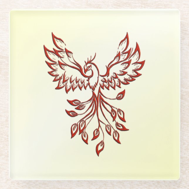 Red Phoenix Erhöhungen Glasuntersetzer (Vorderseite)