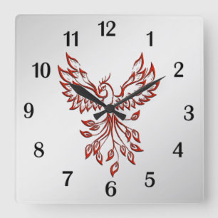 Red Phoenix Rises Silver Quadratische Wanduhr