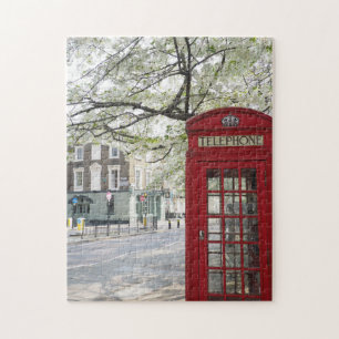 Red Phone Box and Cherry Blossoms London UK Puzzle