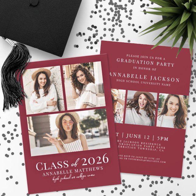 Red Photo Graduation Party Invitation Einladung (Red Photo Graduation Party Invitation )