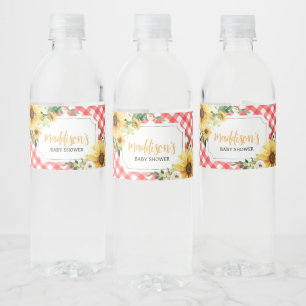 Red Picnic Sunflower Baby Dusche Wasserflaschenetikett