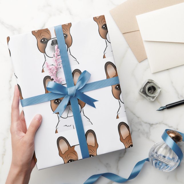 Red Piebald French Bulldog Cartoon Dog Pattern Geschenkpapier (Schenken)