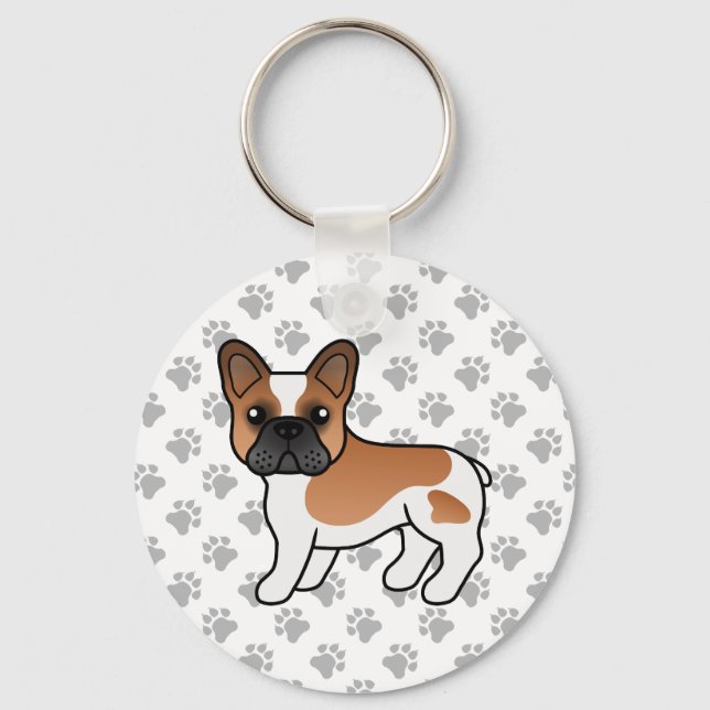 Red Piebald French Bulldog Cute Cartoon Dog Schlüsselanhänger (Vorderseite)