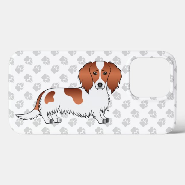 Red Piebald Long Hair Dackel Cartoon Dog & Paws Case-Mate iPhone Hülle (Rückseite (Horizontal))