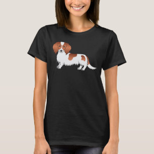 Red Piebald Long Hair Dackel Niedlich Cartoon Dog T-Shirt