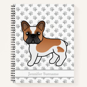Red Pied French Bulldog Cartoon Dog & Custom Text Notizbuch