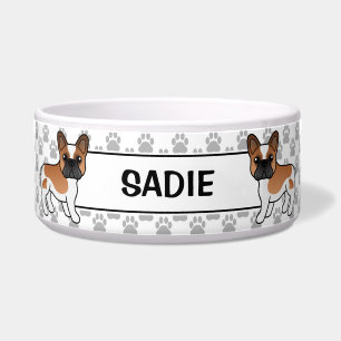 Red Pied French Bulldog Niedlicher Cartoon Dog & N Napf