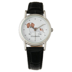 Red Pied Kurz Hair Dackel Cartoon Dog & Name Armbanduhr