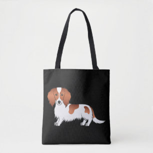 Red Pied Long Hair Dackel Cartoon Hund auf Schwarz