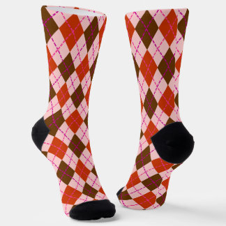 Red Pink and Brown Argyle Pattern Socken