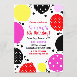 Red Pink Black Polka Dot Balloons Geburtstagsparty Einladung