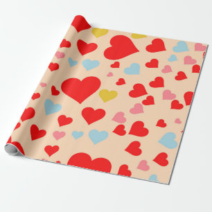 Red Pink Blue Colorful Simple Heart Y2K Muster Geschenkpapier