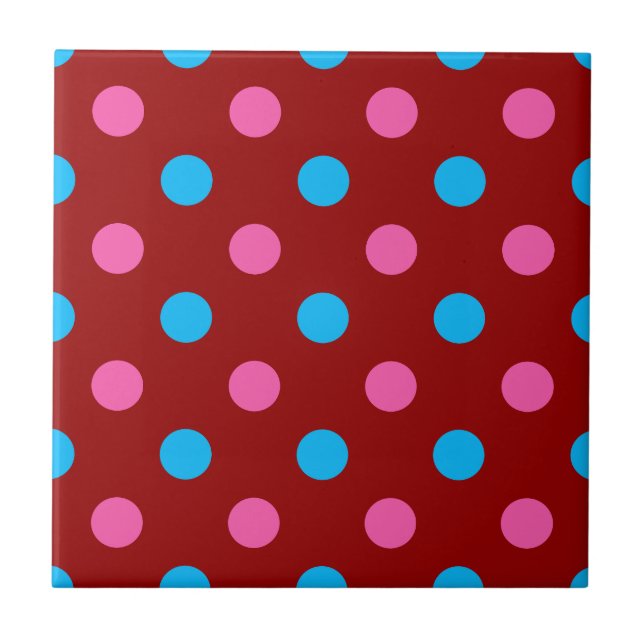 Red Pink Blue Polka Dot Pattern Fliese (Vorderseite)