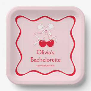 Red Pink Bow Cherrry auf Top Bachelorette Pappteller