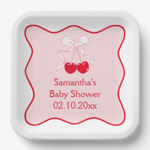 Red Pink Bow Cherry auf Top Baby Dusche Pappteller