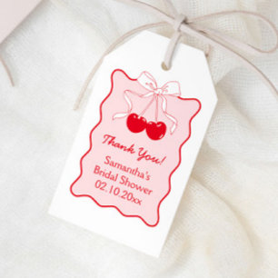 Red Pink Bow Cherry auf Top Brautparty Gefallen Geschenkanhänger