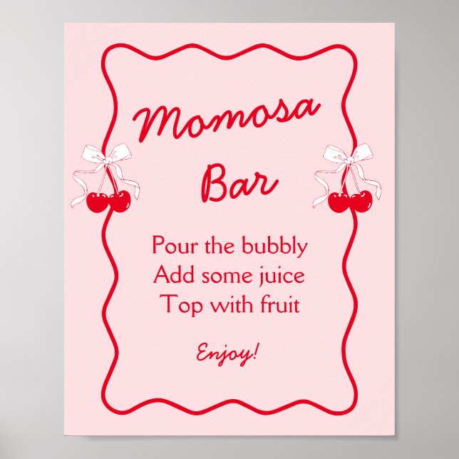 Red Pink Bow Cherry Baby Shower Momosa Bar Acrylic Poster (Vorne)
