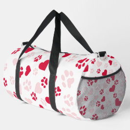 Red & Pink Cat Paw Print Herz Muster Duffle Bag